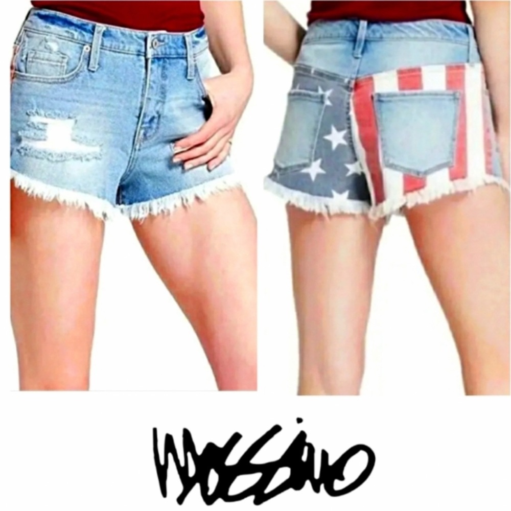 🇺🇸NWT Mossimo High Rise Distressed USA Flag Denim Shorts Size 4